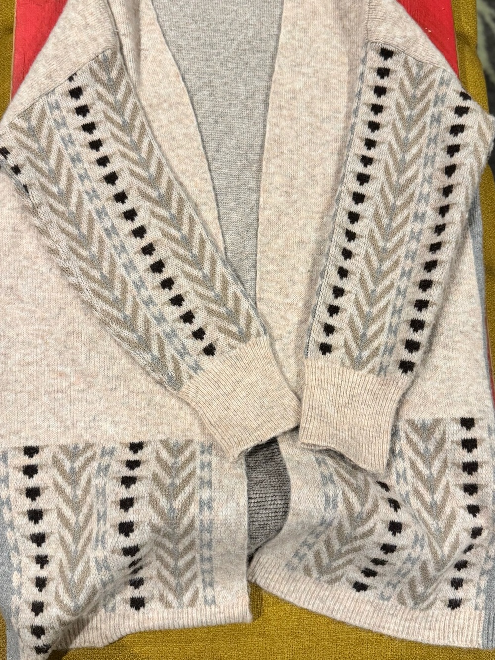Frye Cream Patterned Open-Front Cardigan with Black & Gray Accents
